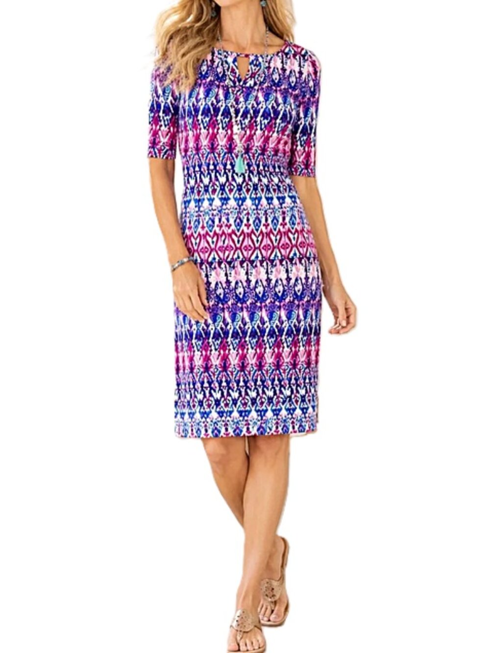 Chico’s Pastel Ikat Keyhole Dress size 2